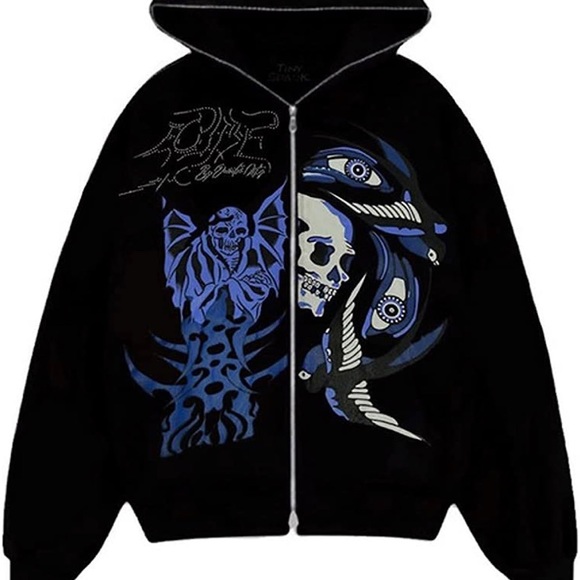 Skull Skeleton Streetwear Oversized Hoodie Harajuku Streetwear - Picture 3 of 3